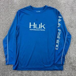 Huk Performance Fishing Shirt Mens XL Blue Long Sleeve Sun Block UV Resistant